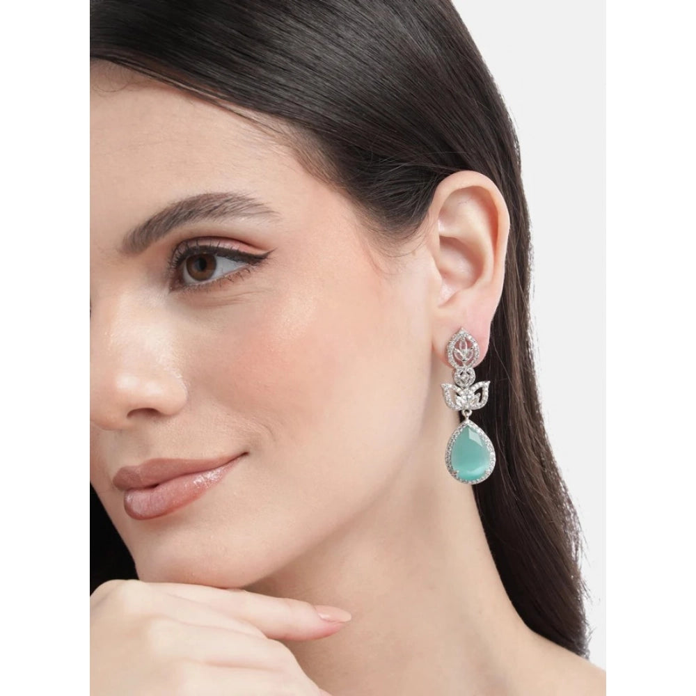 Amfyn Women's Brass Silver Plated Drop Earrings (Turquoise)