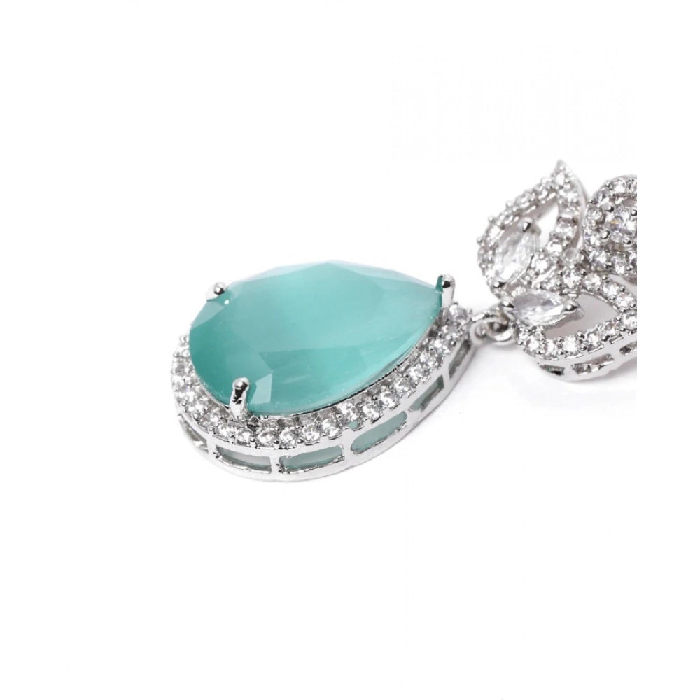 Amfyn Women's Brass Silver Plated Drop Earrings (Turquoise)