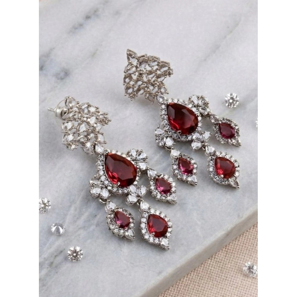 Amfyn Women's Brass Silver Plated Drop Earrings (Red)