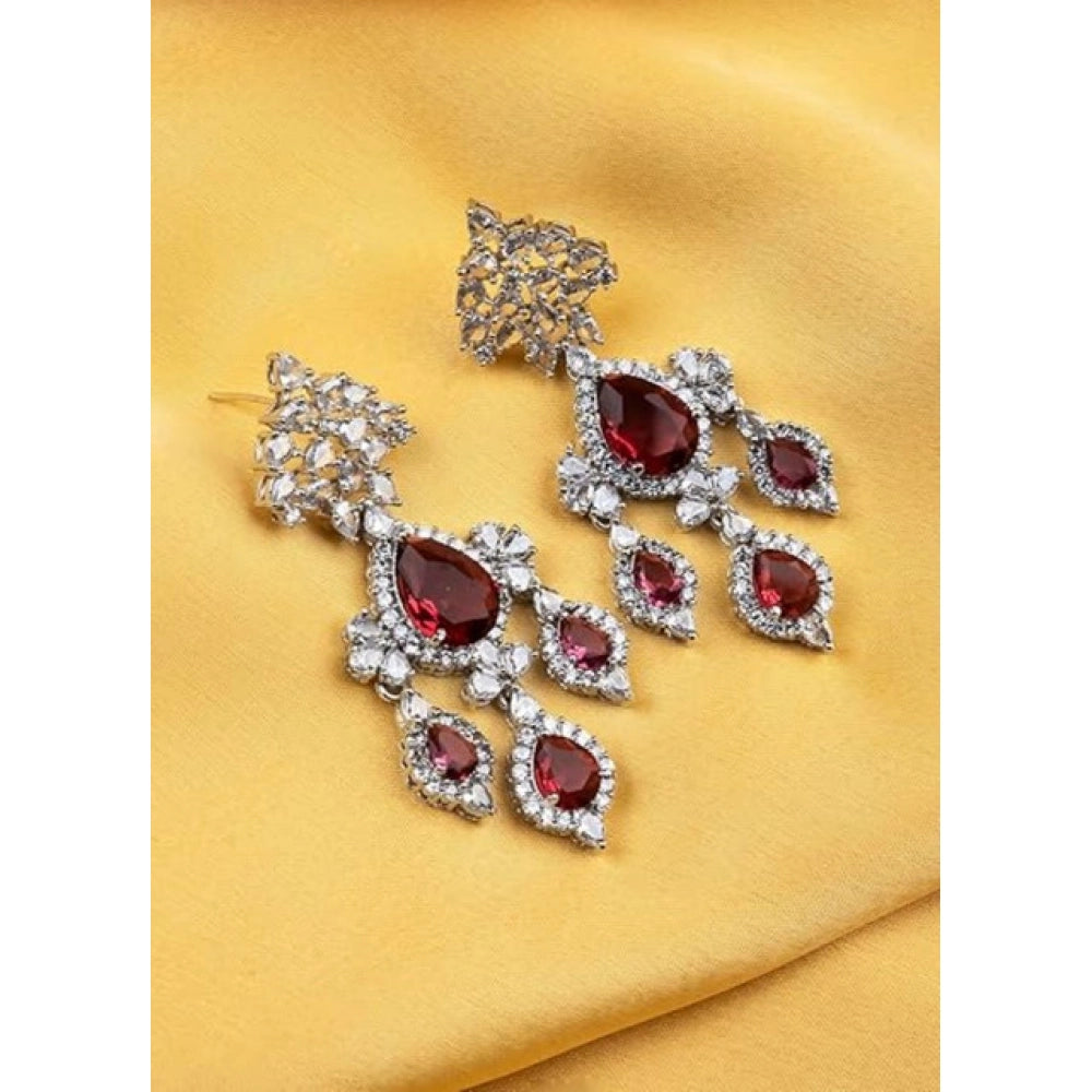 Amfyn Women's Brass Silver Plated Drop Earrings (Red)