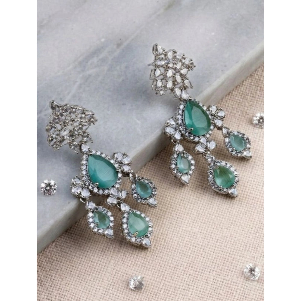Amfyn Women's Brass Silver Plated Drop Earrings (Turquoise)