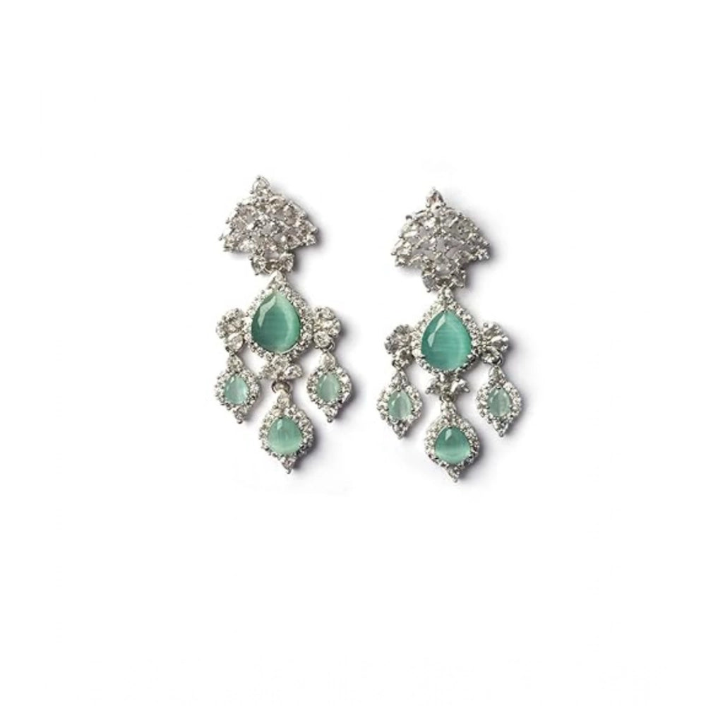 Amfyn Women's Brass Silver Plated Drop Earrings (Turquoise)