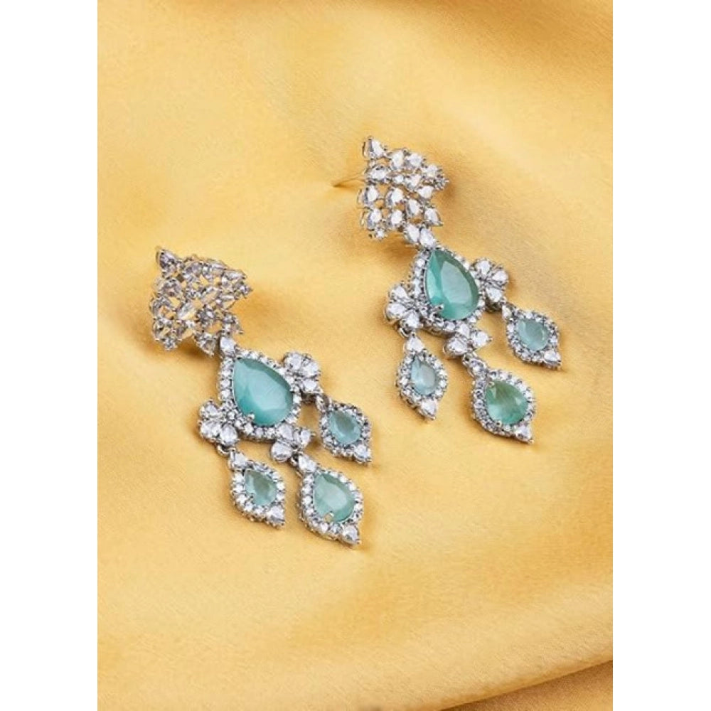 Amfyn Women's Brass Silver Plated Drop Earrings (Turquoise)
