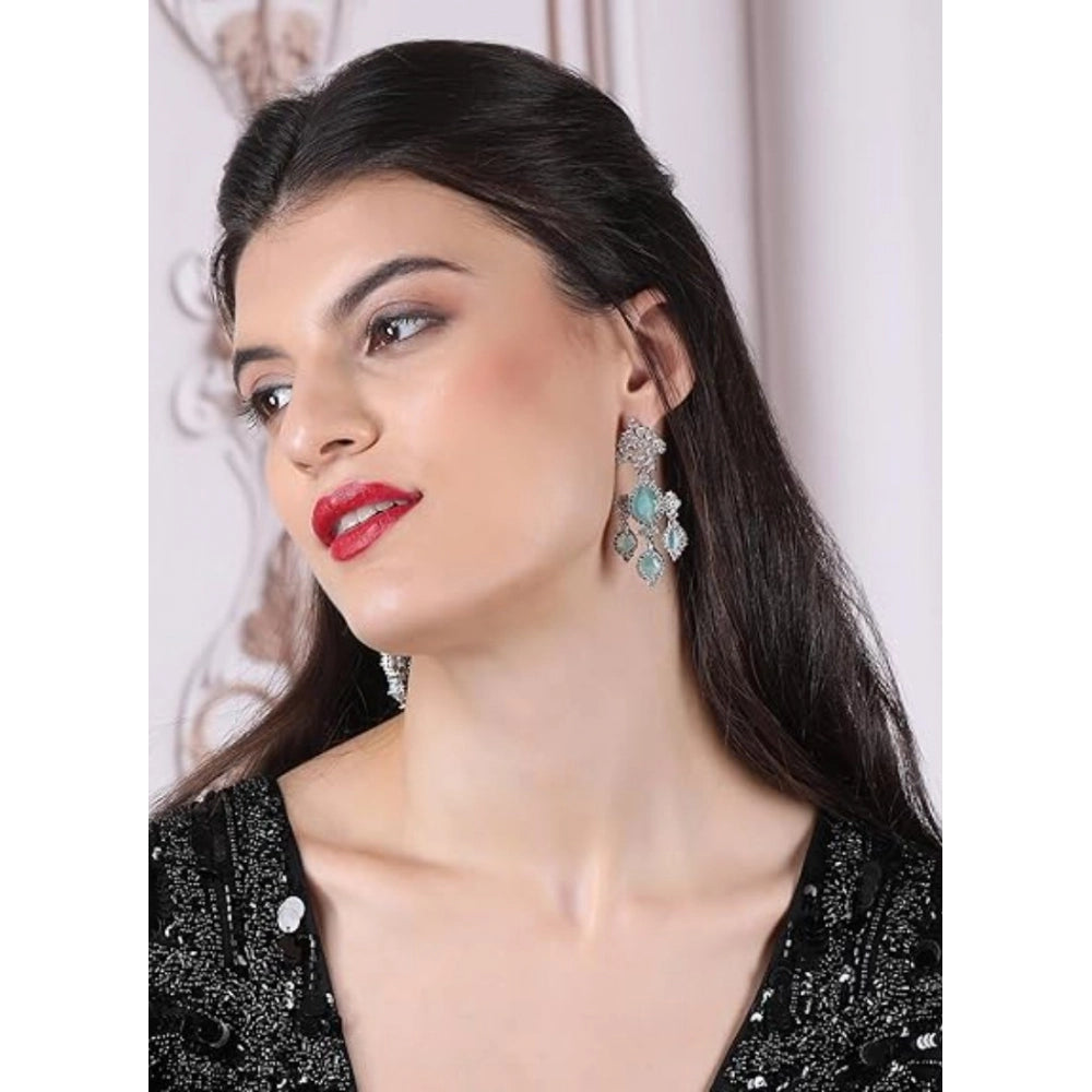 Amfyn Women's Brass Silver Plated Drop Earrings (Turquoise)