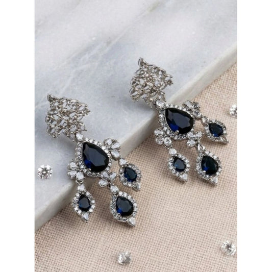 Amfyn Women's Brass Silver Plated Drop Earrings (Blue)