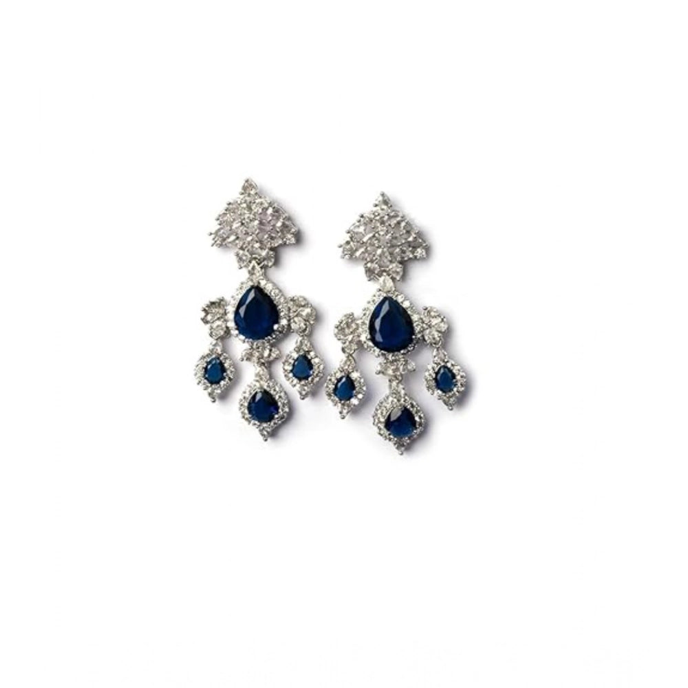 Amfyn Women's Brass Silver Plated Drop Earrings (Blue)