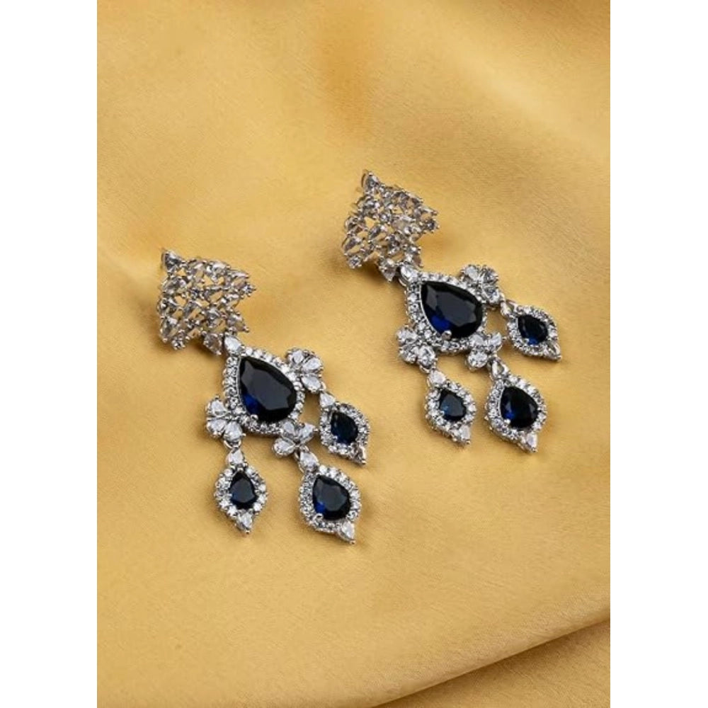 Amfyn Women's Brass Silver Plated Drop Earrings (Blue)
