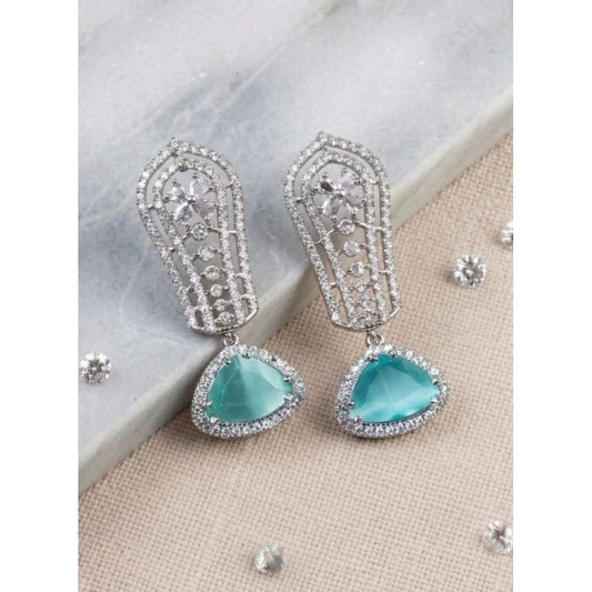 Amfyn Women's Brass Silver Plated Drop Earrings (Turquoise)