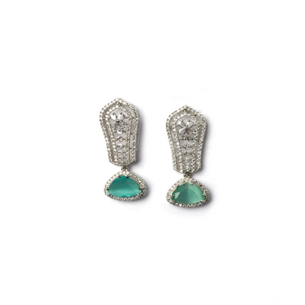 Amfyn Women's Brass Silver Plated Drop Earrings (Turquoise)