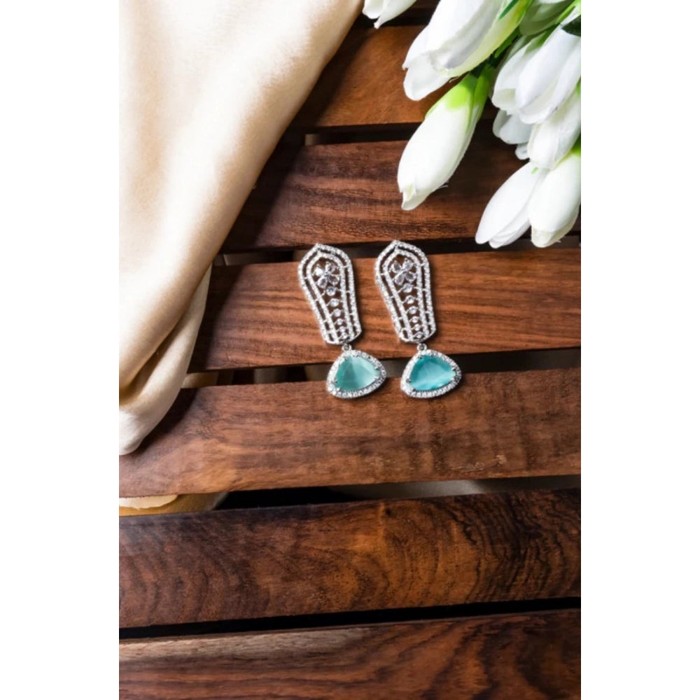 Amfyn Women's Brass Silver Plated Drop Earrings (Turquoise)