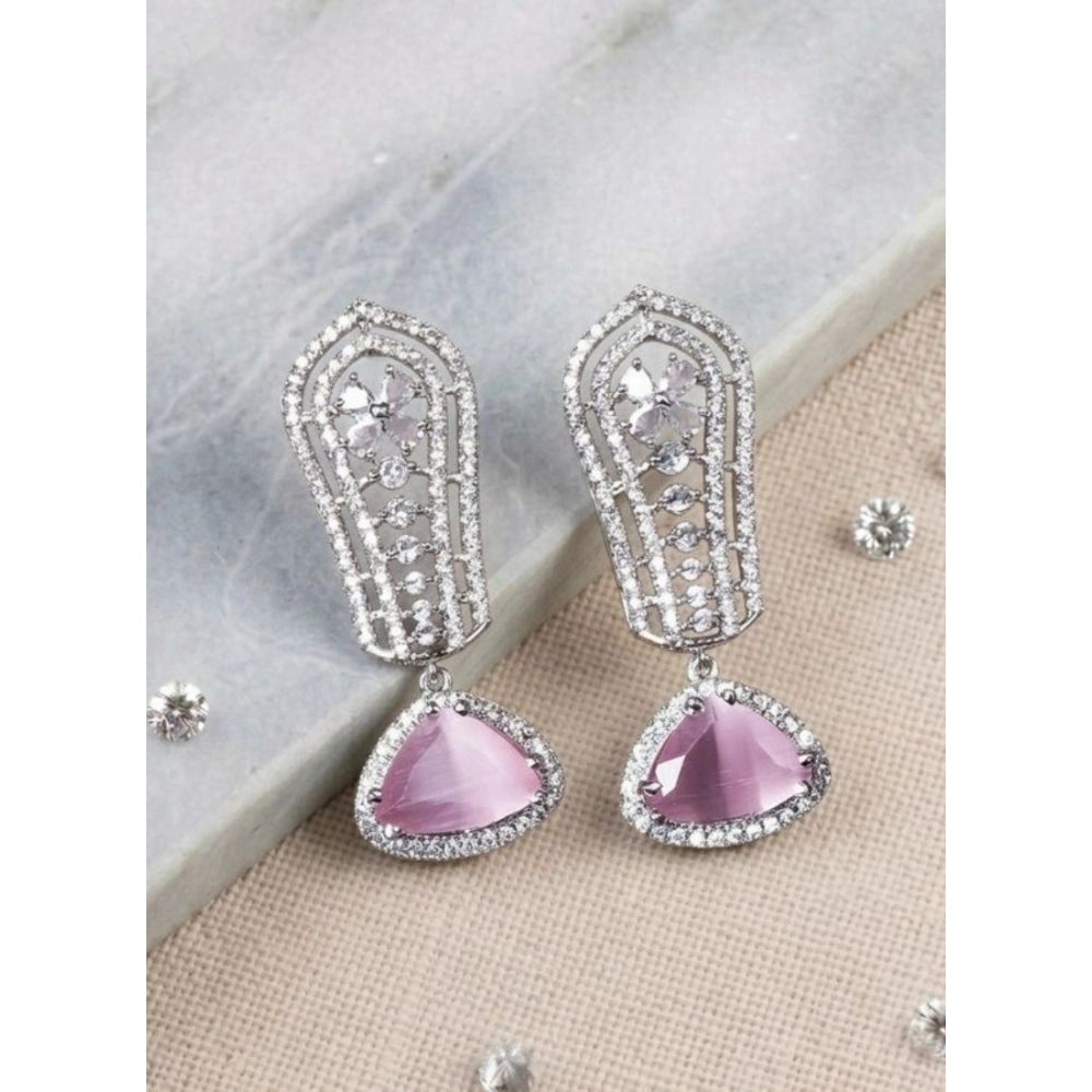 Amfyn Women's Brass Silver Plated Drop Earrings (Pink)