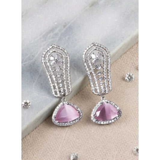 Amfyn Women's Brass Silver Plated Drop Earrings (Pink)