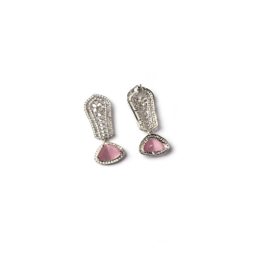 Amfyn Women's Brass Silver Plated Drop Earrings (Pink)