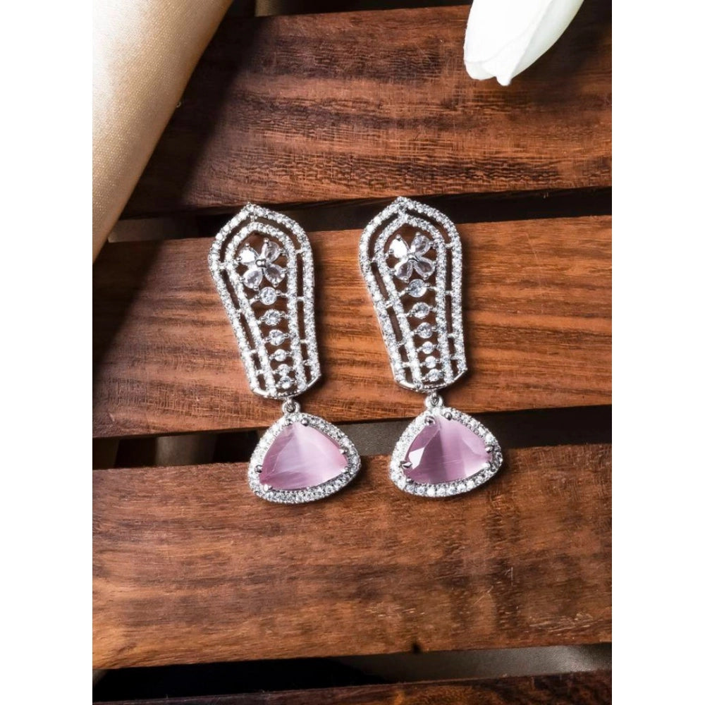 Amfyn Women's Brass Silver Plated Drop Earrings (Pink)