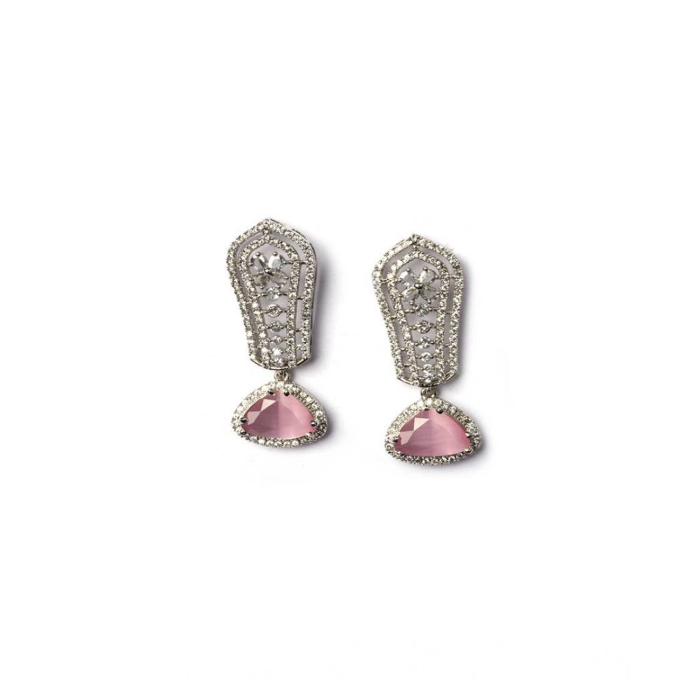 Amfyn Women's Brass Silver Plated Drop Earrings (Pink)