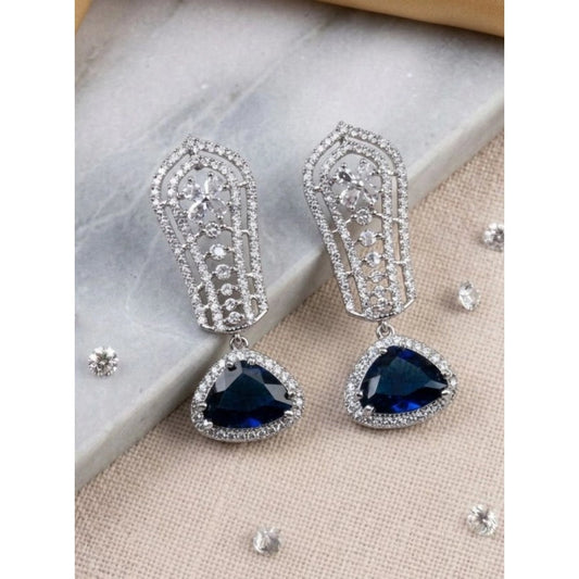 Amfyn Women's Brass Silver Plated Drop Earrings (Blue)
