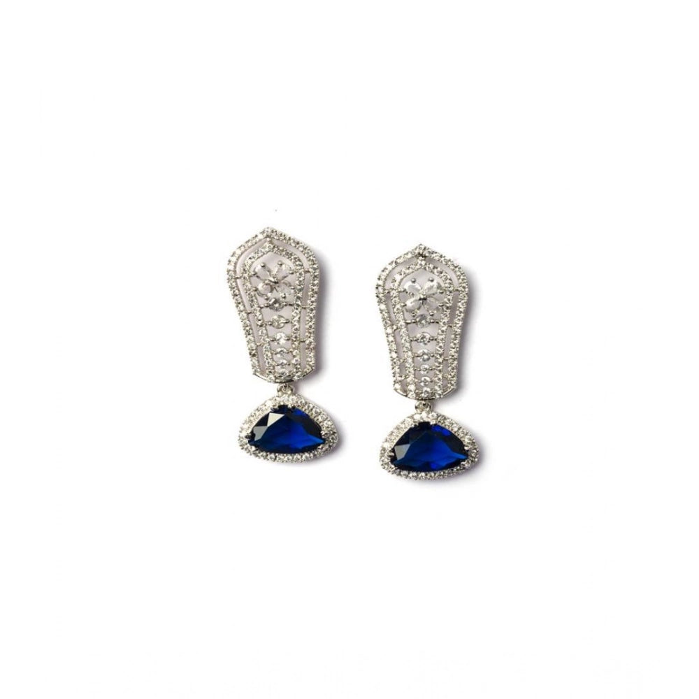 Amfyn Women's Brass Silver Plated Drop Earrings (Blue)
