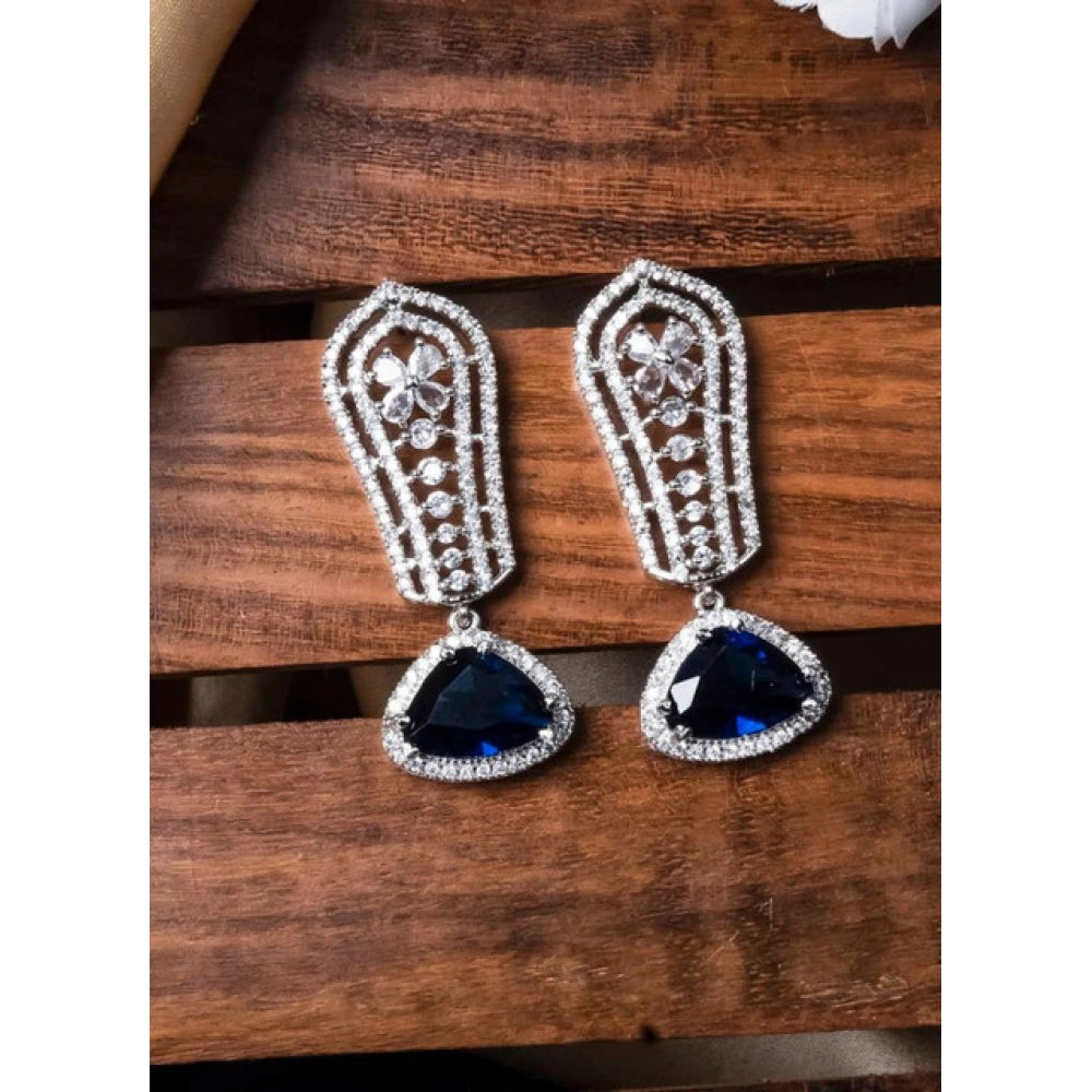 Amfyn Women's Brass Silver Plated Drop Earrings (Blue)