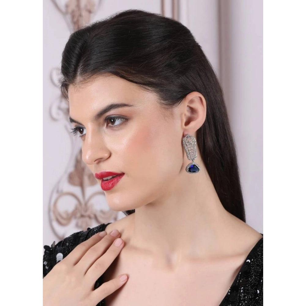 Amfyn Women's Brass Silver Plated Drop Earrings (Blue)
