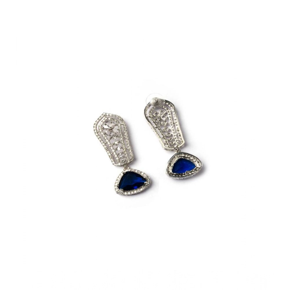 Amfyn Women's Brass Silver Plated Drop Earrings (Blue)