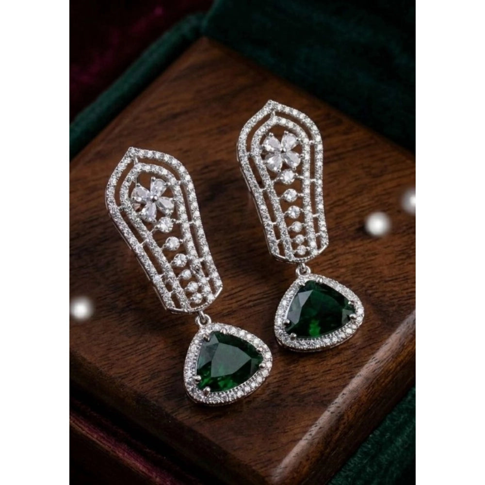 Amfyn Women's Brass Silver Plated Drop Earrings (Green)
