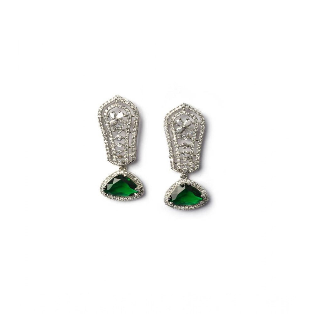 Amfyn Women's Brass Silver Plated Drop Earrings (Green)