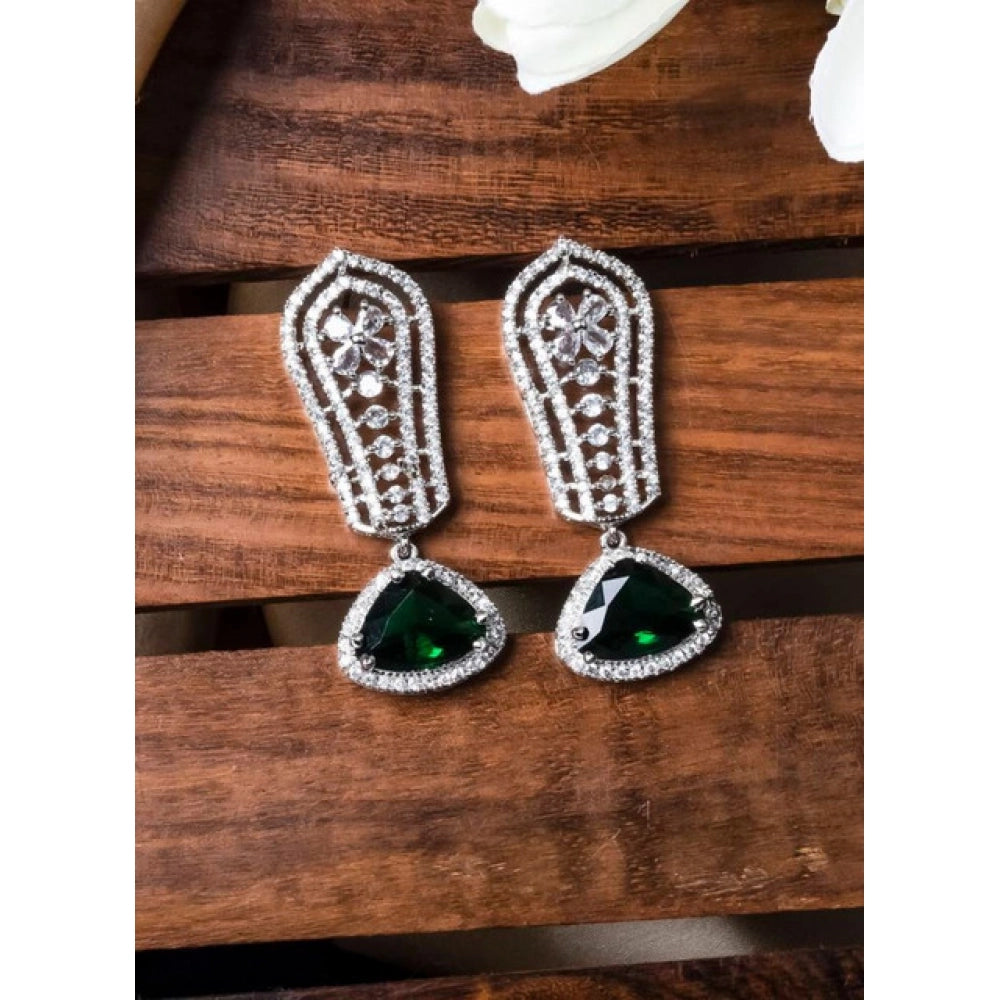 Amfyn Women's Brass Silver Plated Drop Earrings (Green)