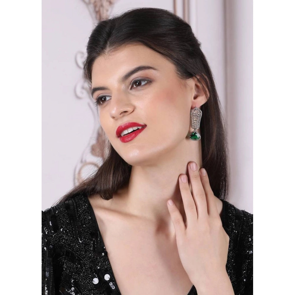Amfyn Women's Brass Silver Plated Drop Earrings (Green)