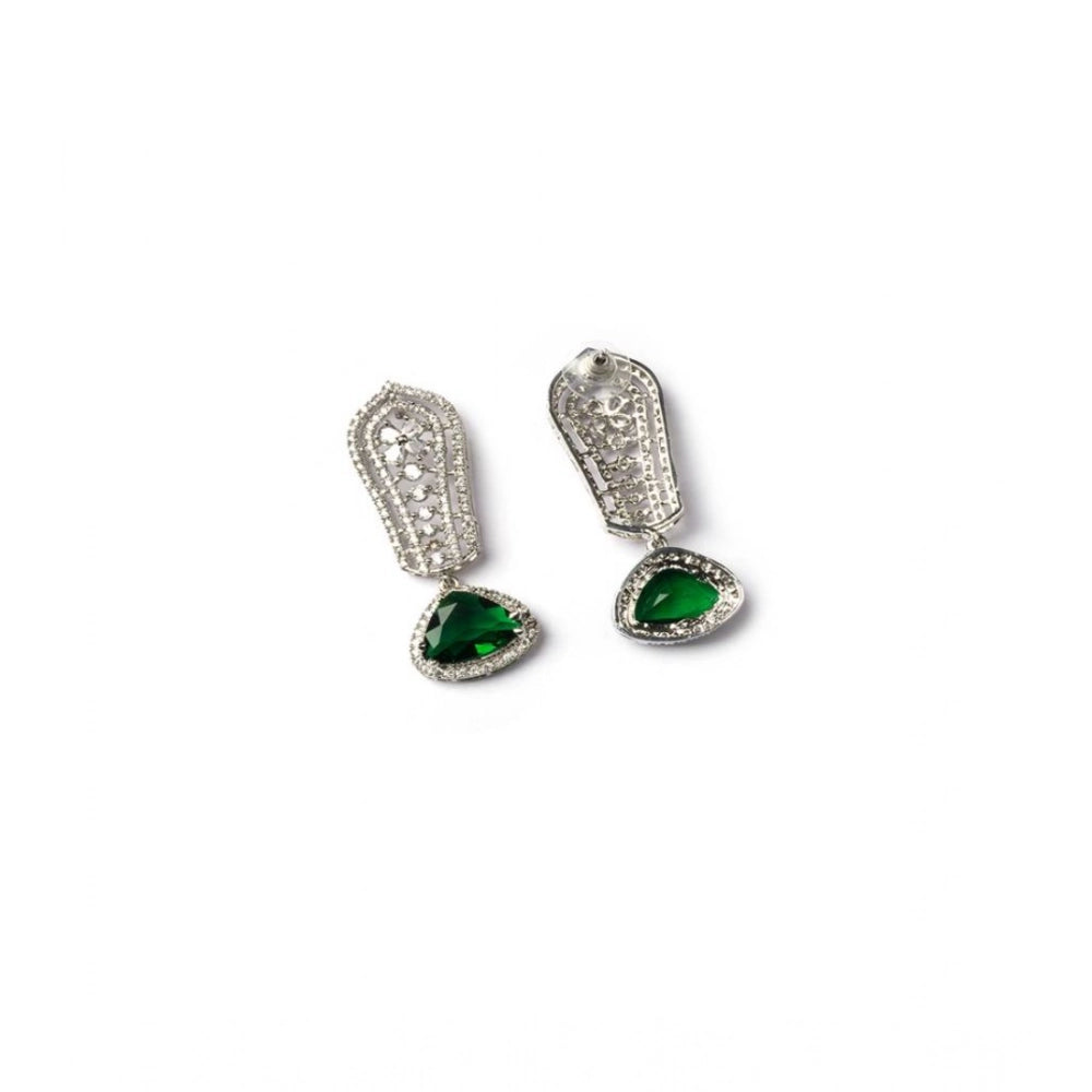 Amfyn Women's Brass Silver Plated Drop Earrings (Green)