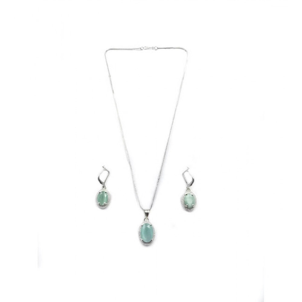 Amfyn Women's Brass Silver Plated Pendant Set (Turquoise)