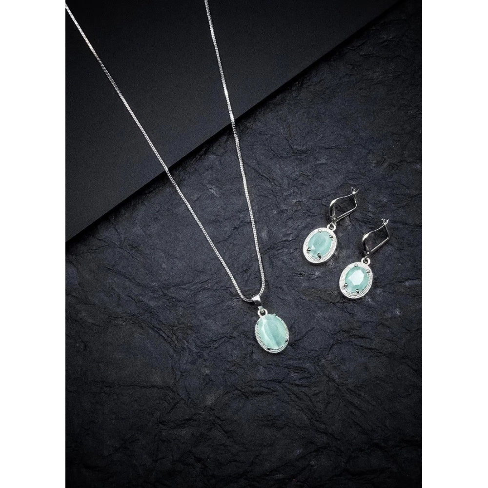 Amfyn Women's Brass Silver Plated Pendant Set (Turquoise)