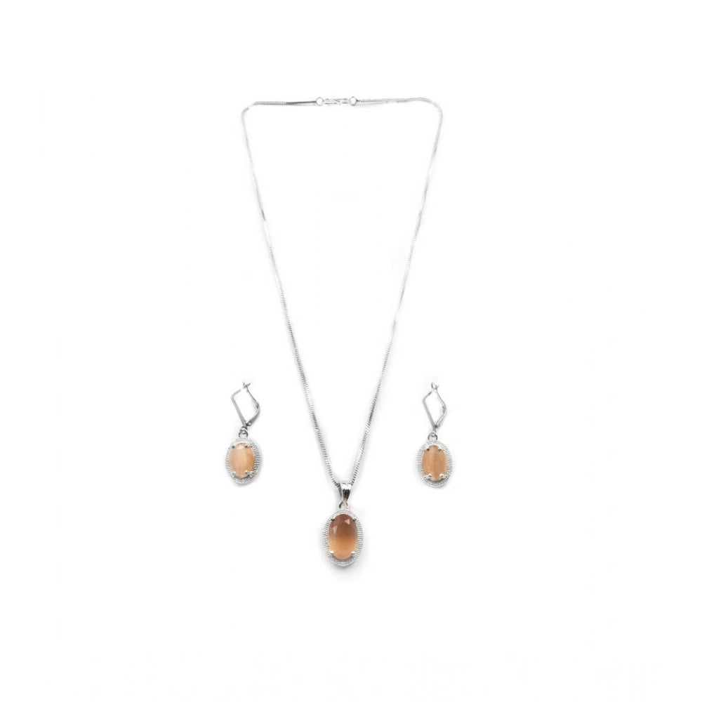 Amfyn Women's Brass Silver Plated Pendant Set (Orange)