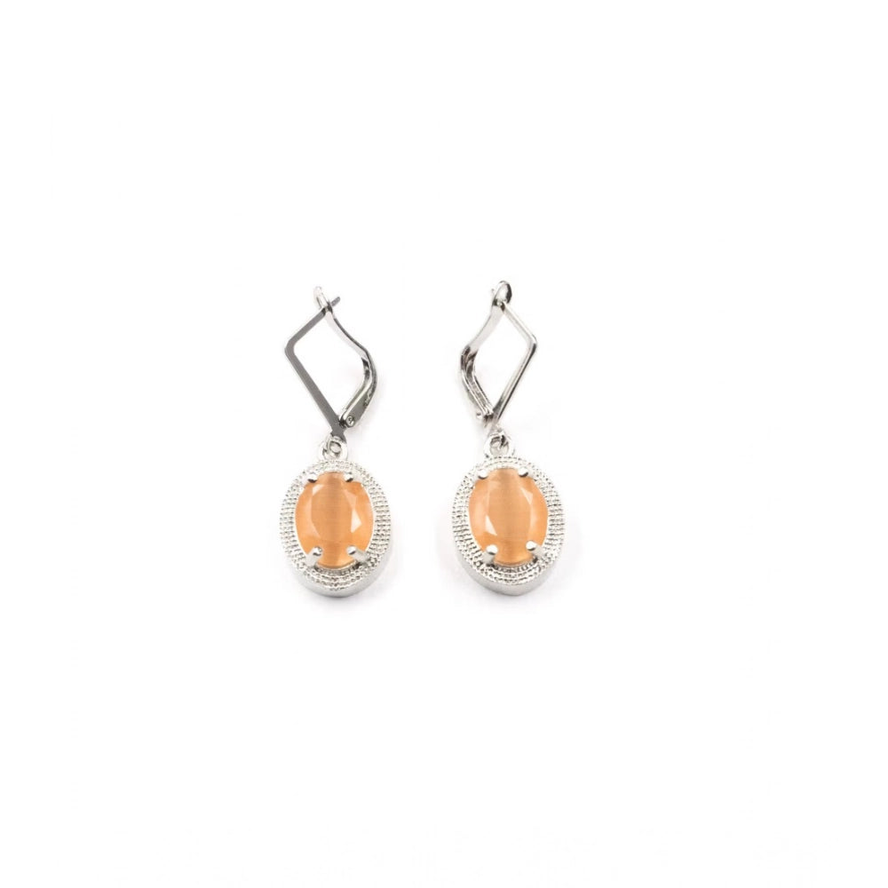 Amfyn Women's Brass Silver Plated Pendant Set (Orange)