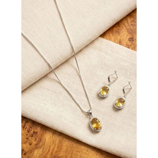 Amfyn Women's Brass Silver Plated Pendant Set (Yellow)