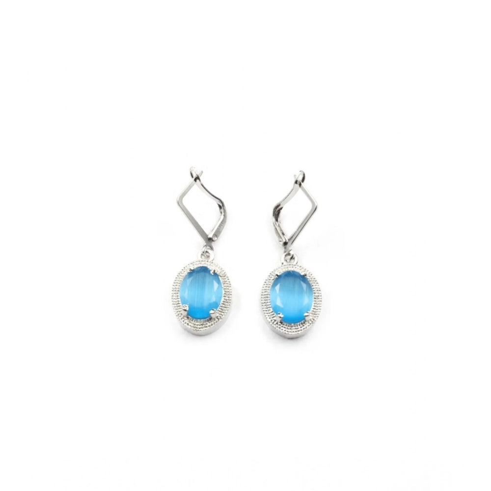 Amfyn Women's Brass Silver Plated Pendant Set (Blue)