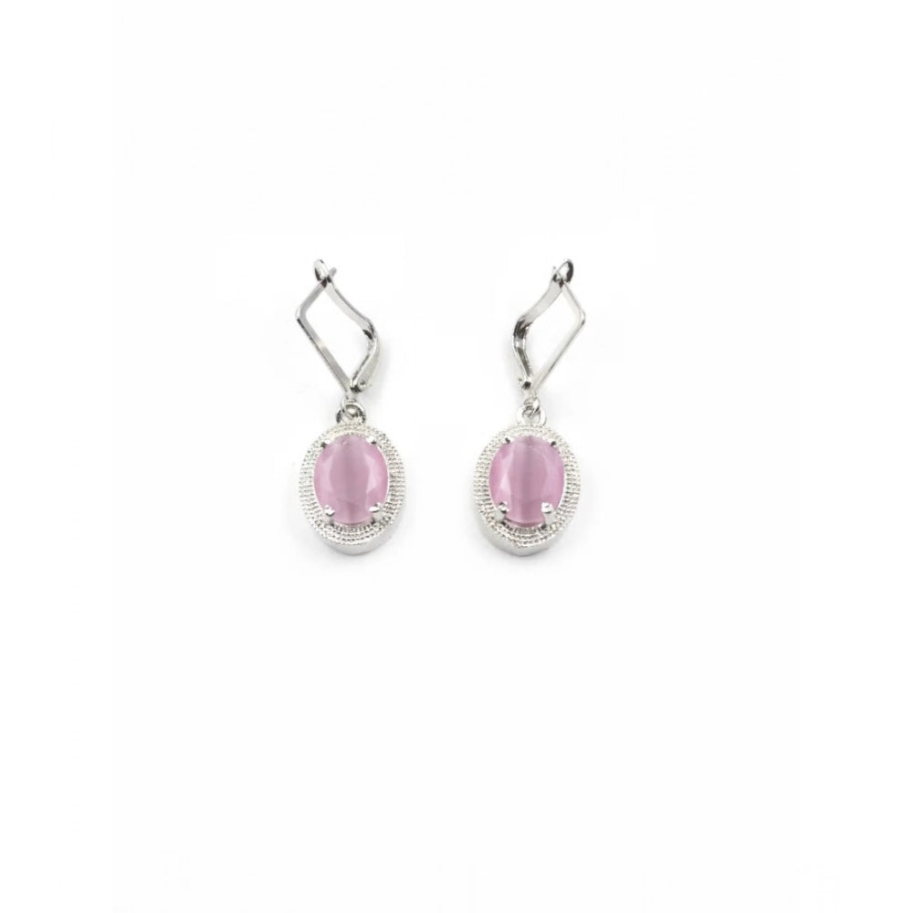 Amfyn Women's Brass Silver Plated Pendant Set (Pink)