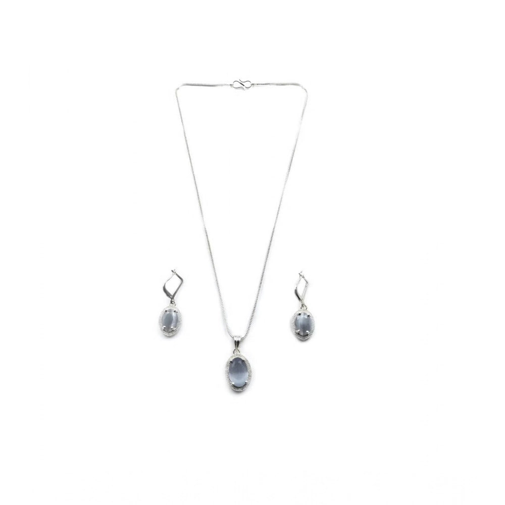 Amfyn Women's Brass Silver Plated Pendant Set (Grey)