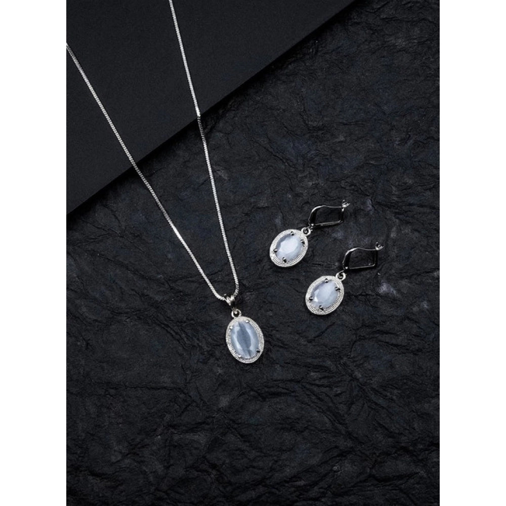 Amfyn Women's Brass Silver Plated Pendant Set (Grey)