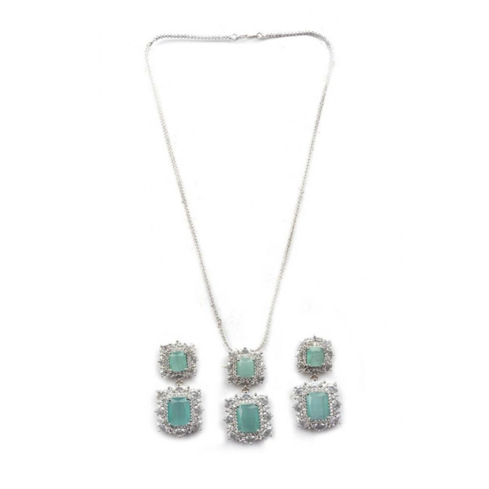 Amfyn Women's Brass Silver Plated Pendant Set (Mint)