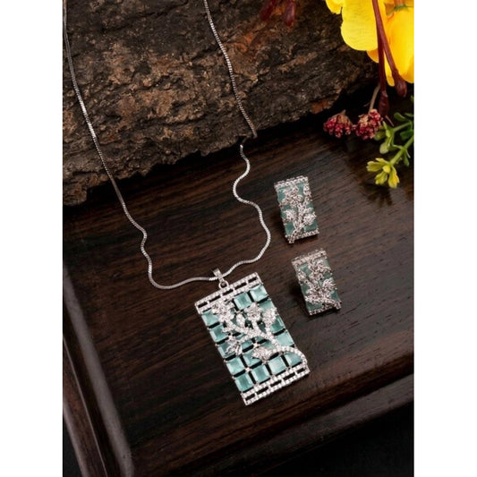 Amfyn Women's Brass Silver Plated Pendant Set (Turquoise)