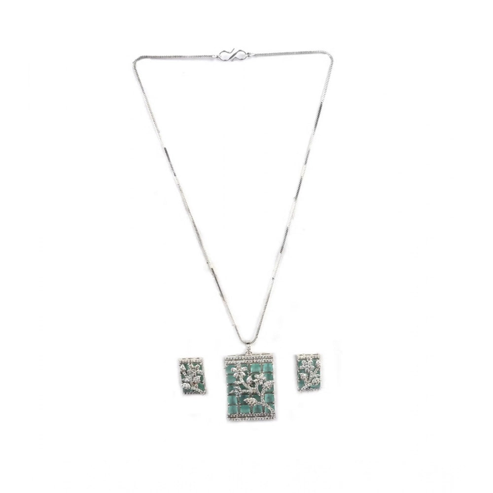 Amfyn Women's Brass Silver Plated Pendant Set (Turquoise)