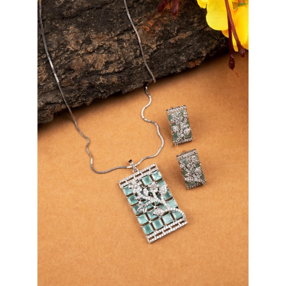 Amfyn Women's Brass Silver Plated Pendant Set (Turquoise)