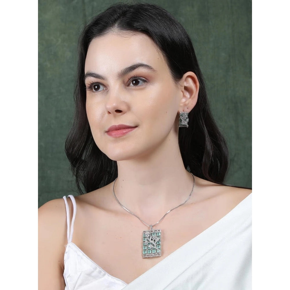 Amfyn Women's Brass Silver Plated Pendant Set (Turquoise)