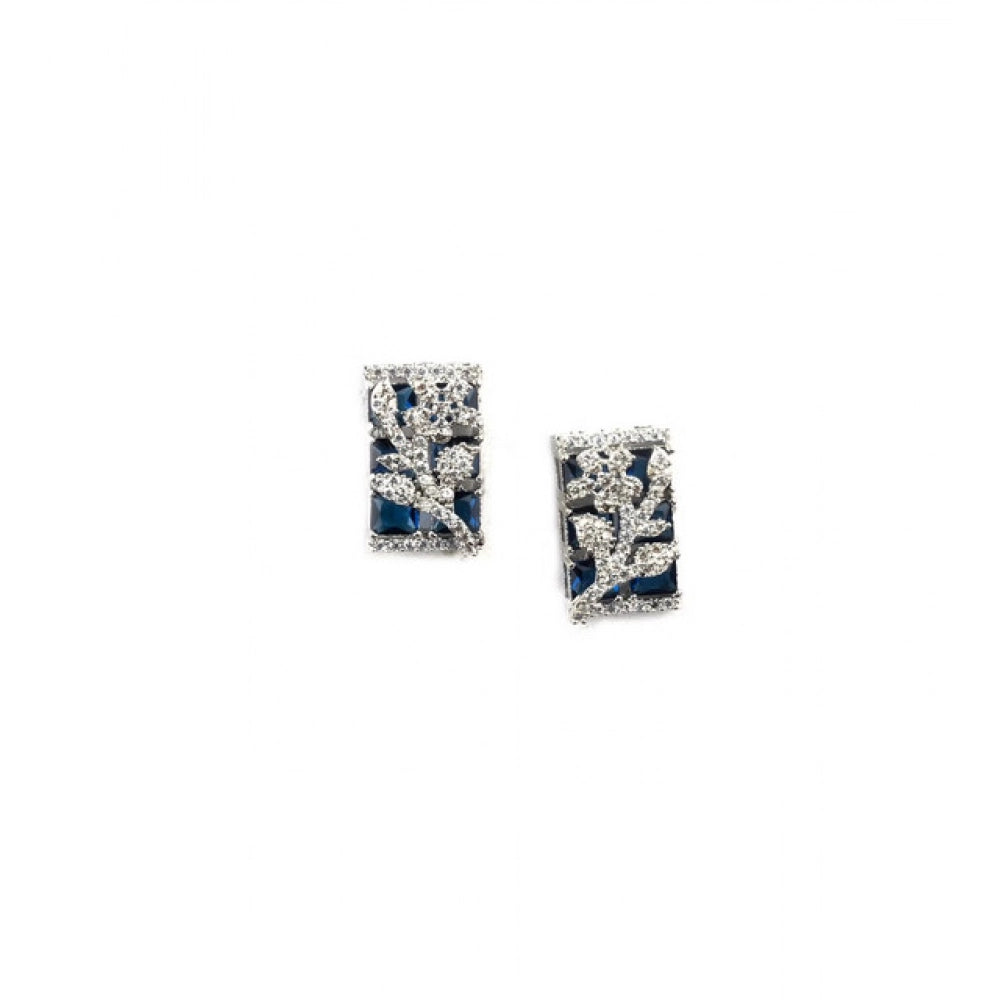 Amfyn Women's Brass Silver Plated Pendant Set (Blue)