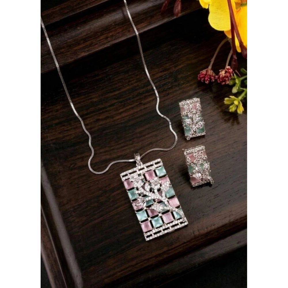 Amfyn Women's Brass Silver Plated Pendant Set (Multicolor)