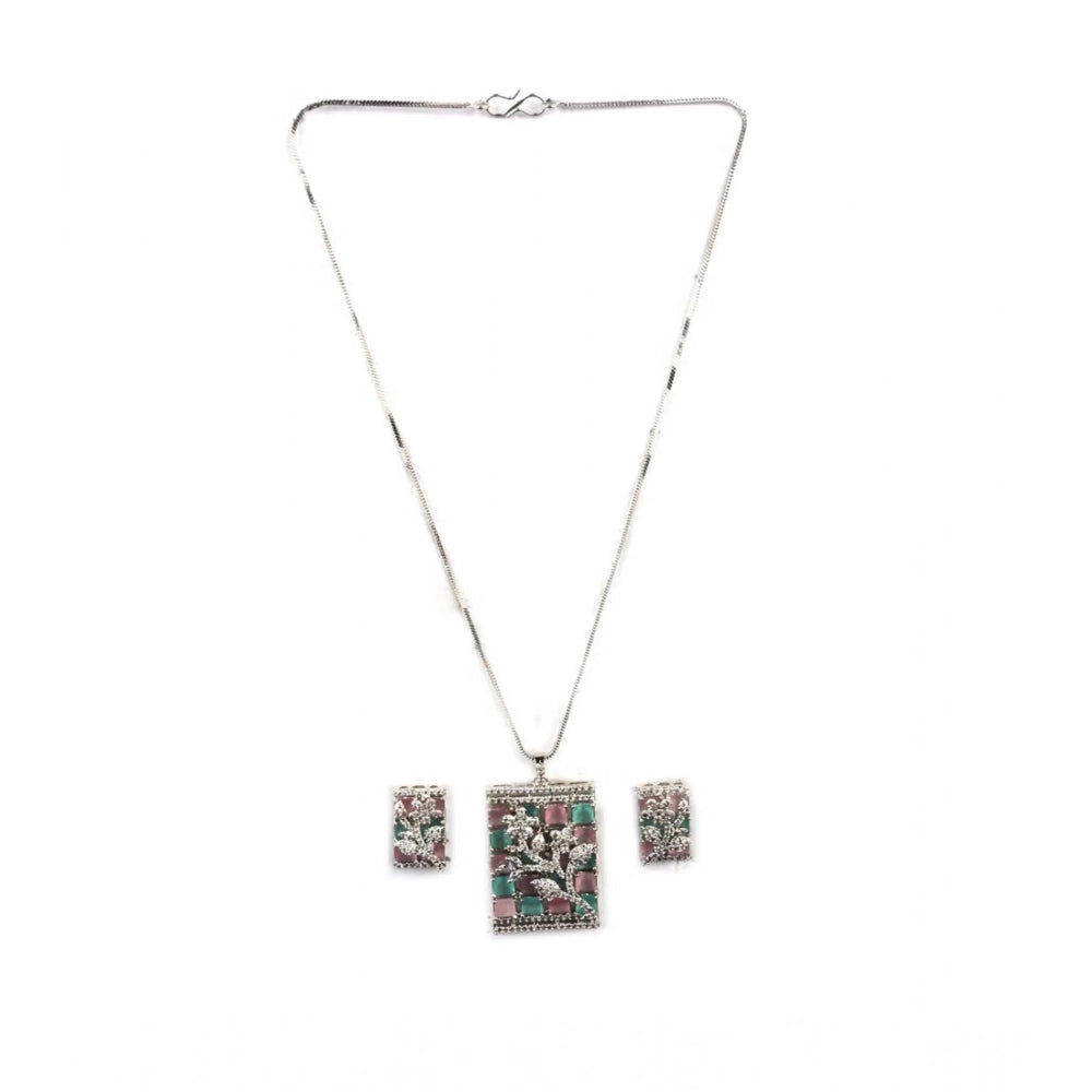 Amfyn Women's Brass Silver Plated Pendant Set (Multicolor)