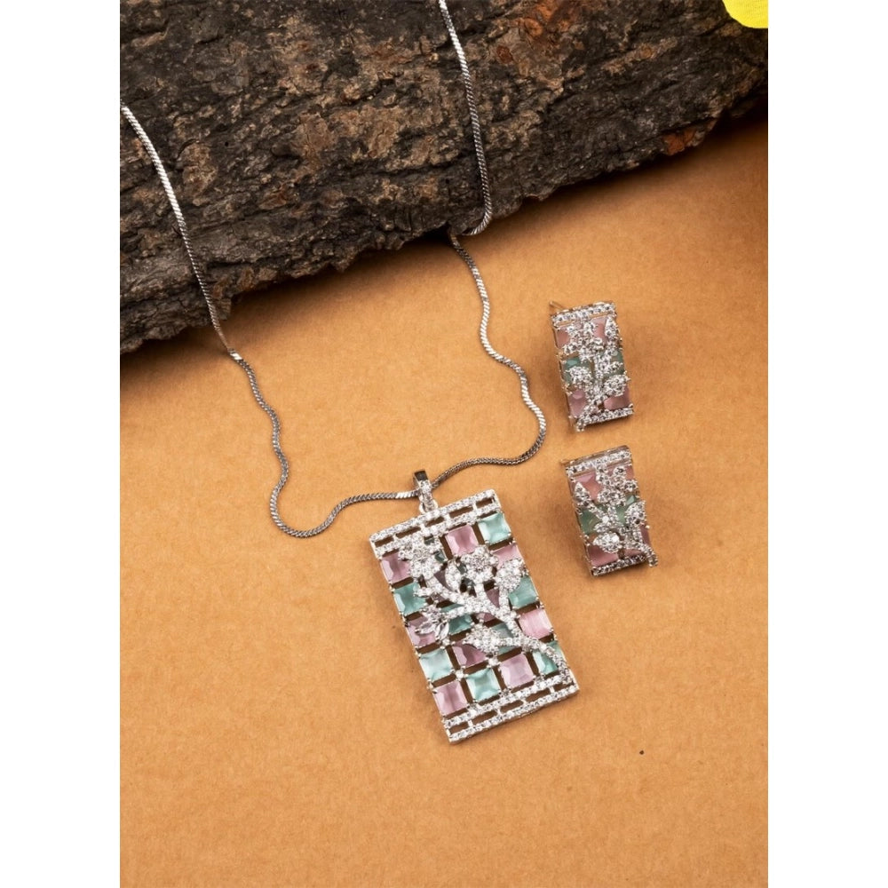 Amfyn Women's Brass Silver Plated Pendant Set (Multicolor)
