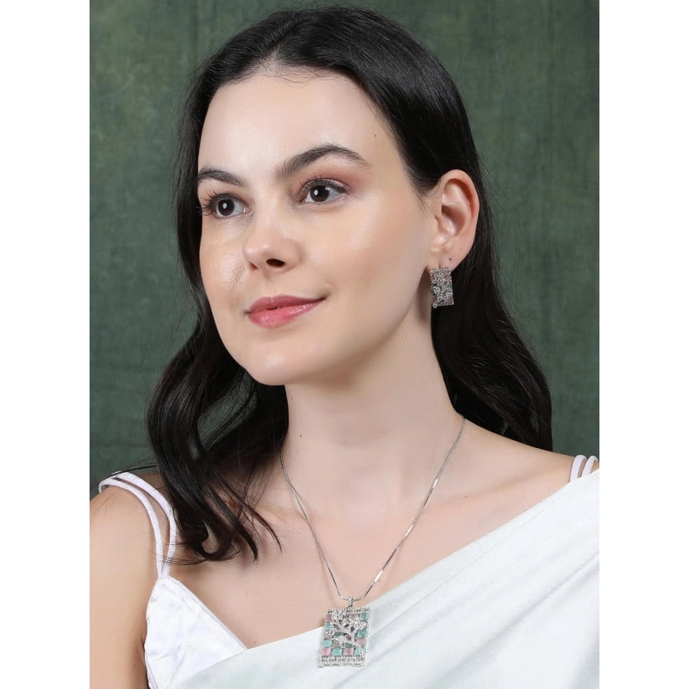 Amfyn Women's Brass Silver Plated Pendant Set (Multicolor)