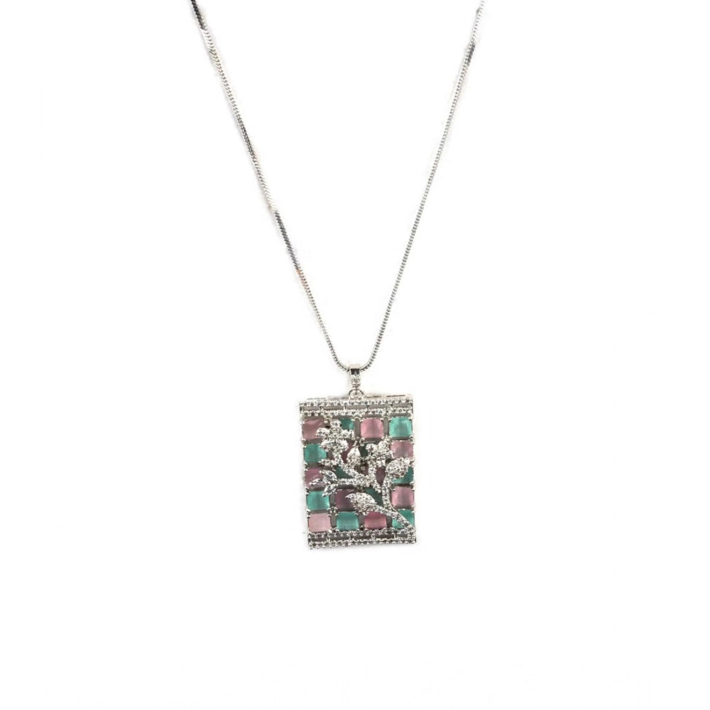 Amfyn Women's Brass Silver Plated Pendant Set (Multicolor)
