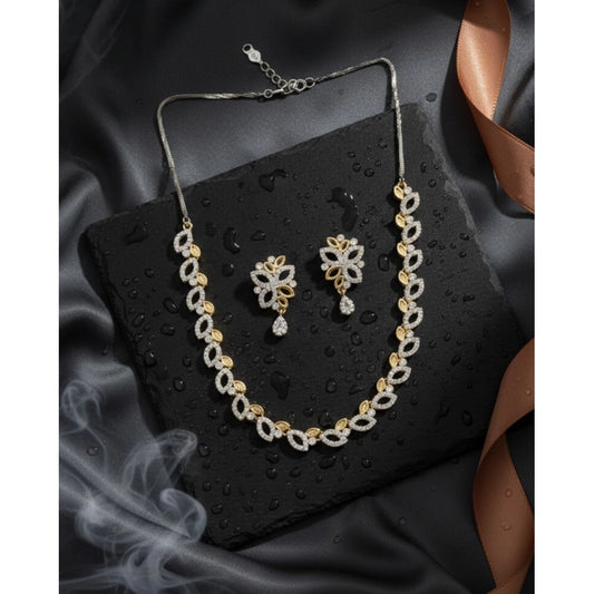 Amfyn Women's Brass Silver Plated Necklace set (Silver)